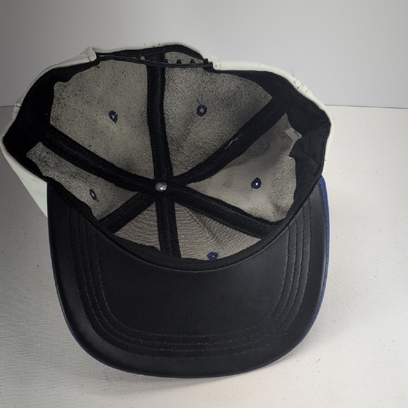 Vintage Leather Snapback Hat Made in USA | Number 6 White Blue Cap 90s Racing - Picture 4 of 4